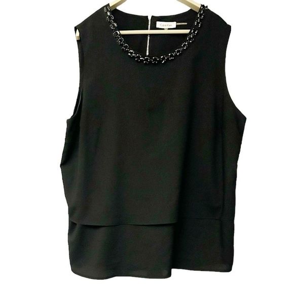 Calvin Klein Tops - Calvin Klein Black Jeweled Neck Layered Sleeveless Top Size 2X